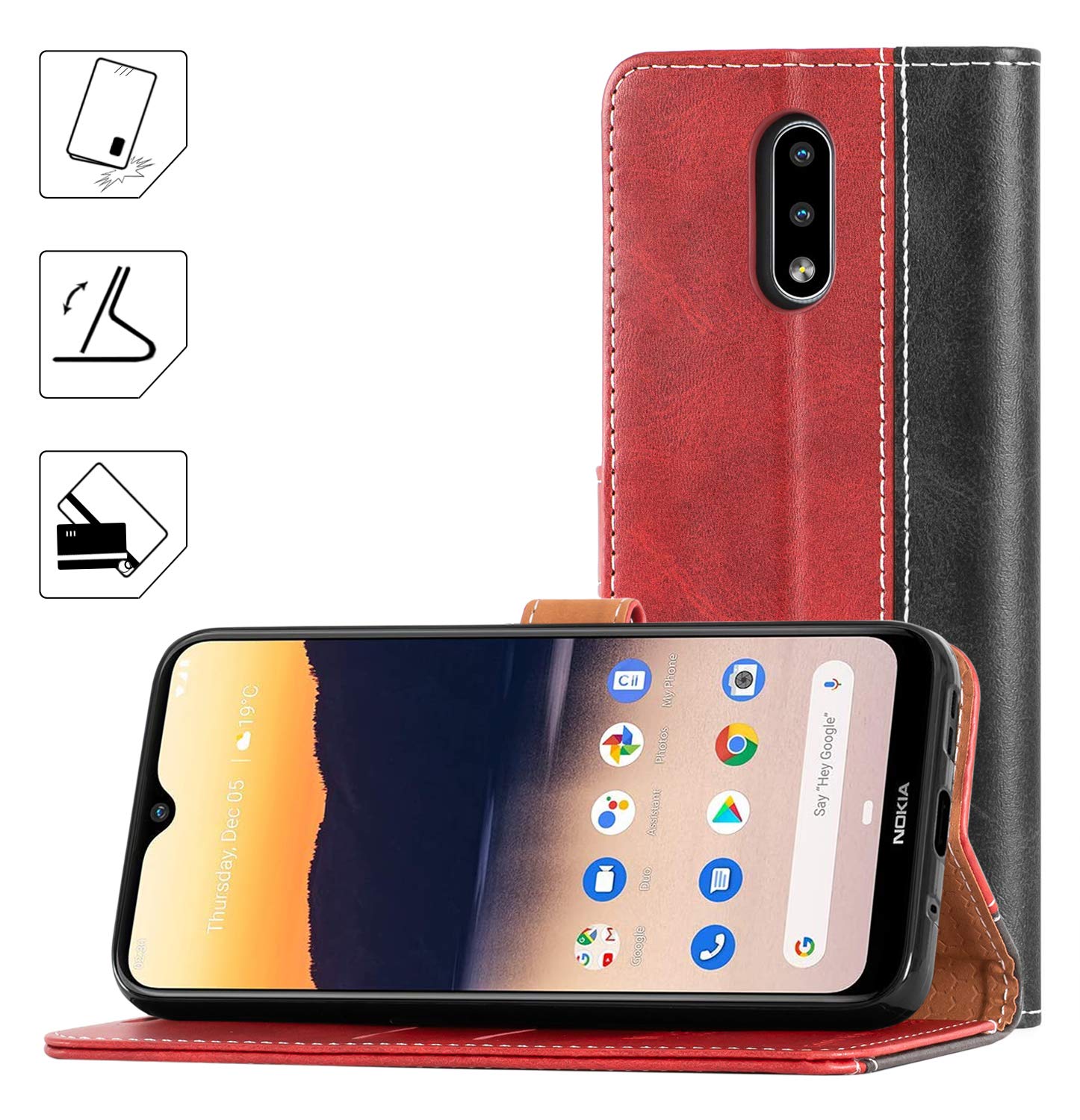 Mulbess Cover per Samsung Galaxy S23 5G, Interno TPU Antiurto, Custodia a Libretto, Fessura Carte, Supporto Stand, Elegante Vino Rosso