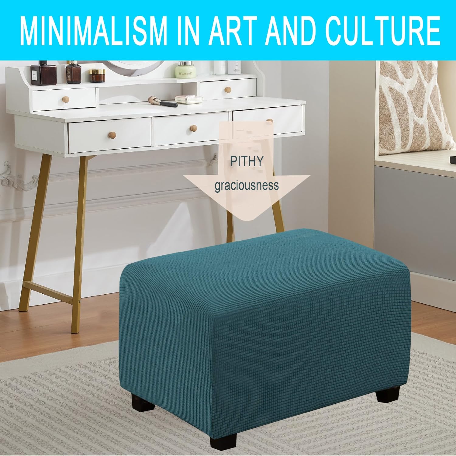 S-XXXL Copertura for Ottomana, Copri Pouf Rettangolare 90×70, 100×60, 120×60, 80×60 cm, Fodera for Poggiapiedi Allungabile con Base Elastica, Adatto for Case Moderne(Navy,60x120cm)