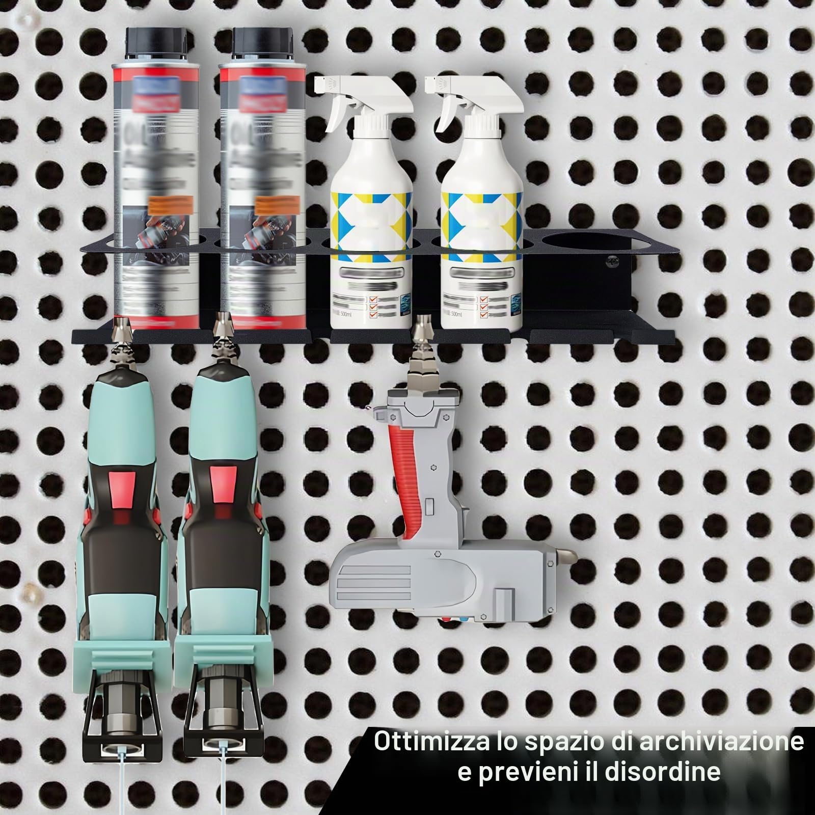 Porta Bombolette Spray 43×10 cm: Porta Bombole, Portaoggetti per Bombole di Lubrificante, Organizzatore per Bottiglie di Vernice a 5 Fori per Garage, Casa