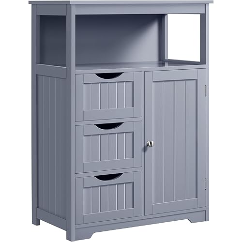 Yaheetech Bathroom Storage Cabinet Bathroom Floor Cabinet Freestanding Storage and Organizer with Door, 3 Drawers, Adjustable Shelf, 35.5 Inches Height, Gray