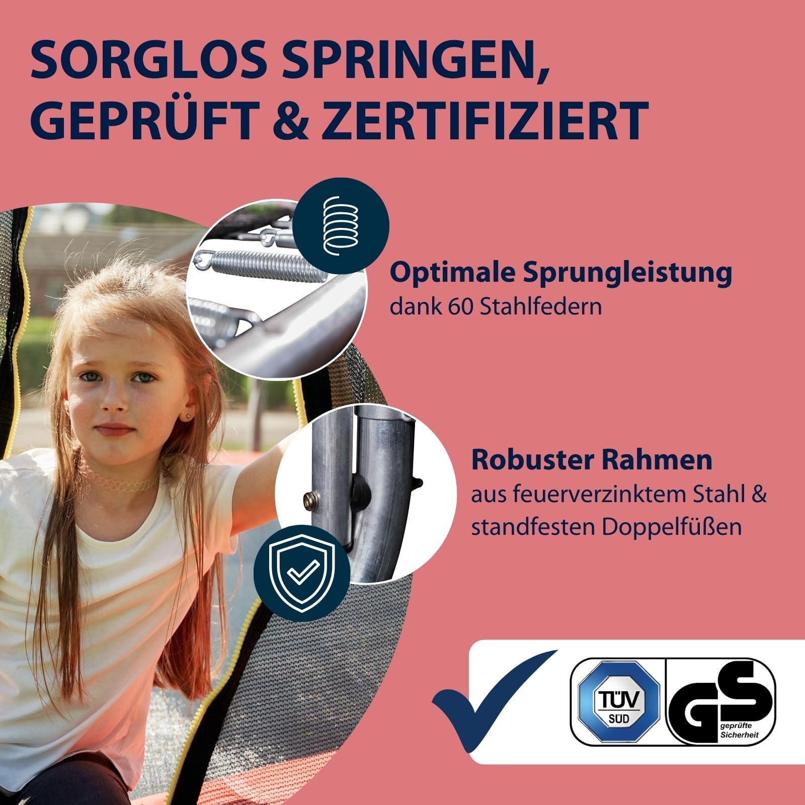 HUDORA Trampolin Fantastic in versch. Größen - Gartentrampolin mit Sicherheitsnetz - Sporttrampolin für bis zu 100kg - Familien-Trampolin mit extra breiter Randabdeckung für Kinder & Erwachsene