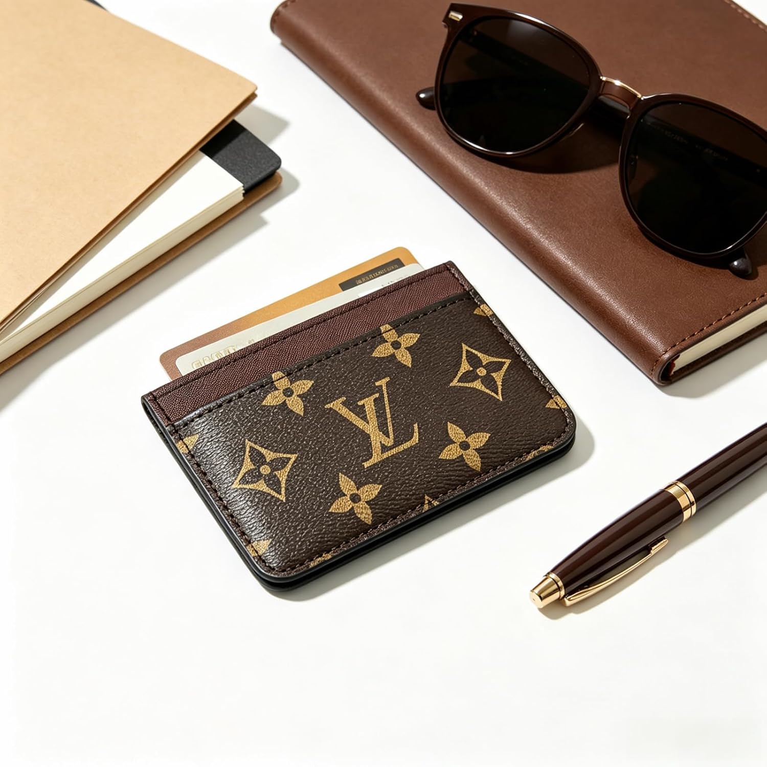 Brown Coated Canvas Card Holder Slim Wallet With 3 Card Slots Daily Business Card Organizer Slim Lightweight Card Holder Fine Stitching Portable For Pocket Or Bag For Daily Card Storage image 5