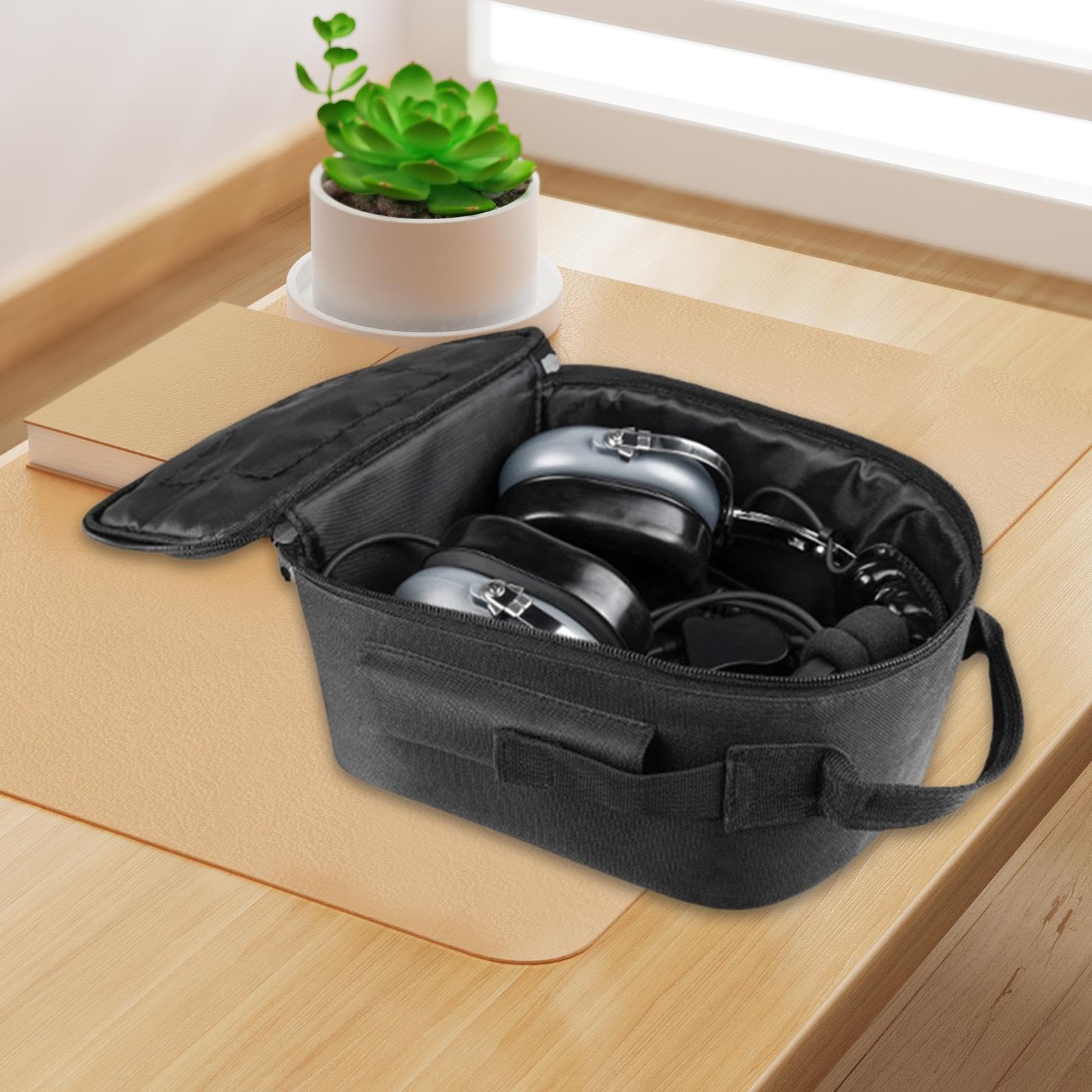 Funda para Auriculares Caja Organizadora de Audífonos Bolsa para Almacenaje con Asa Manual Antigolpes y Resistente al Polvo