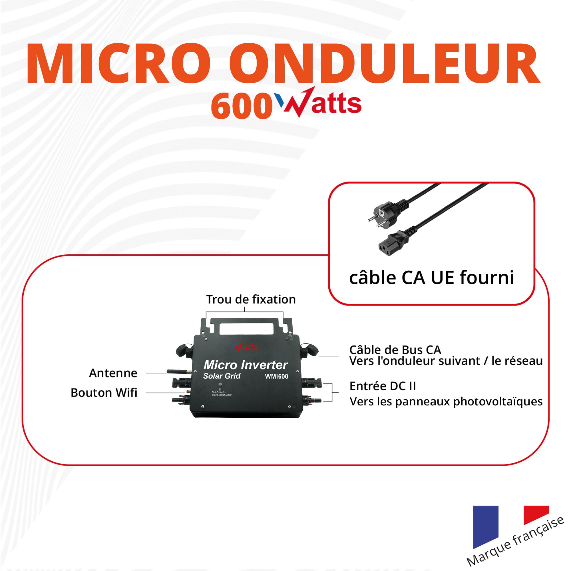 W onder Full Energy - Micro inverter 600 W, Micro inverter per rete solare intelligente, Wi-FI, gestione tramite app Smartphone