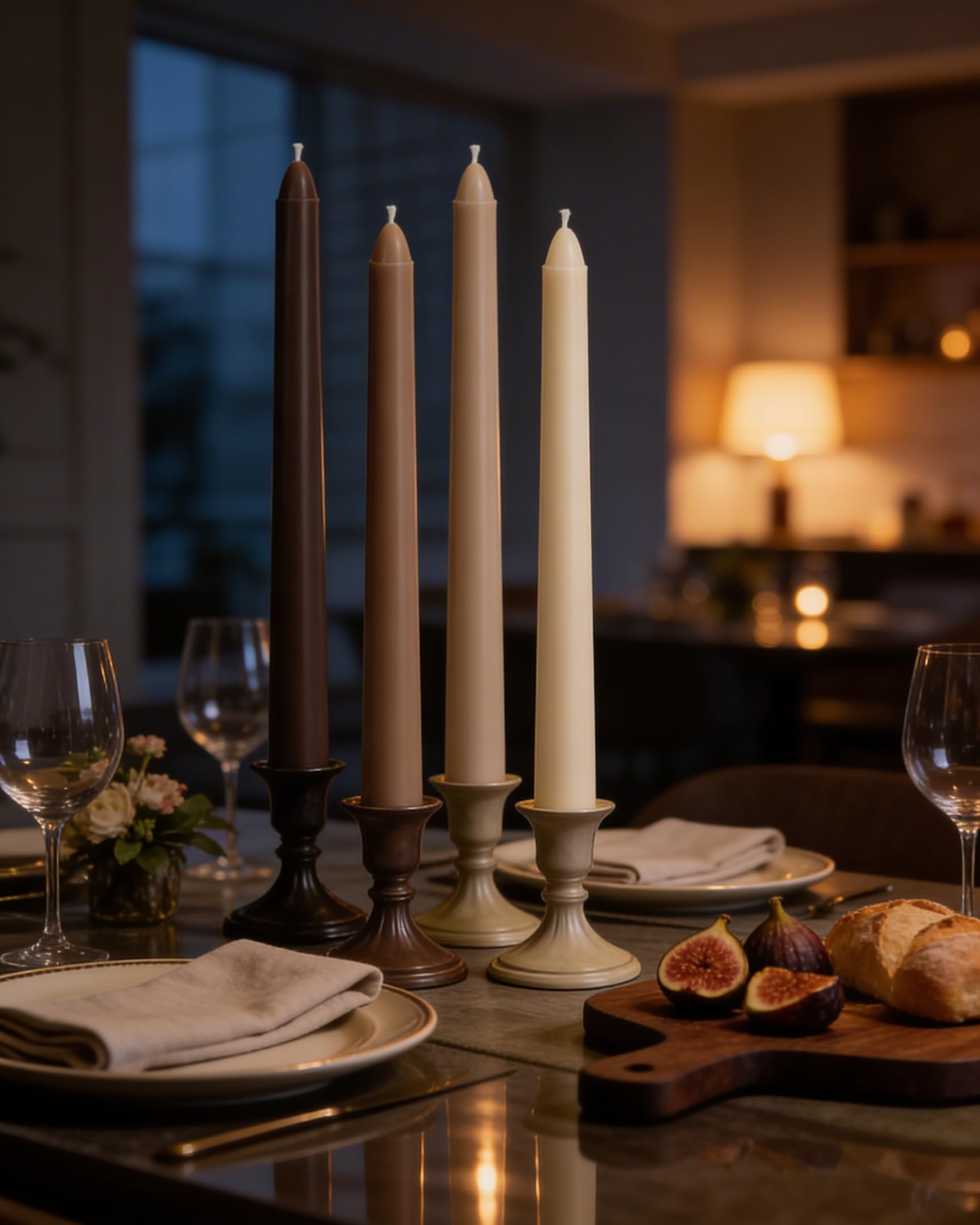 25,4 cm hohe tropffreie Spitzkerzen, Set mit 12 Stück – konische Kerzenständer – rauchfrei, geruchlos, lange Brenndauer – handgegossen, farbig für Heimdekoration, Hochzeit, Abendessen – Braun