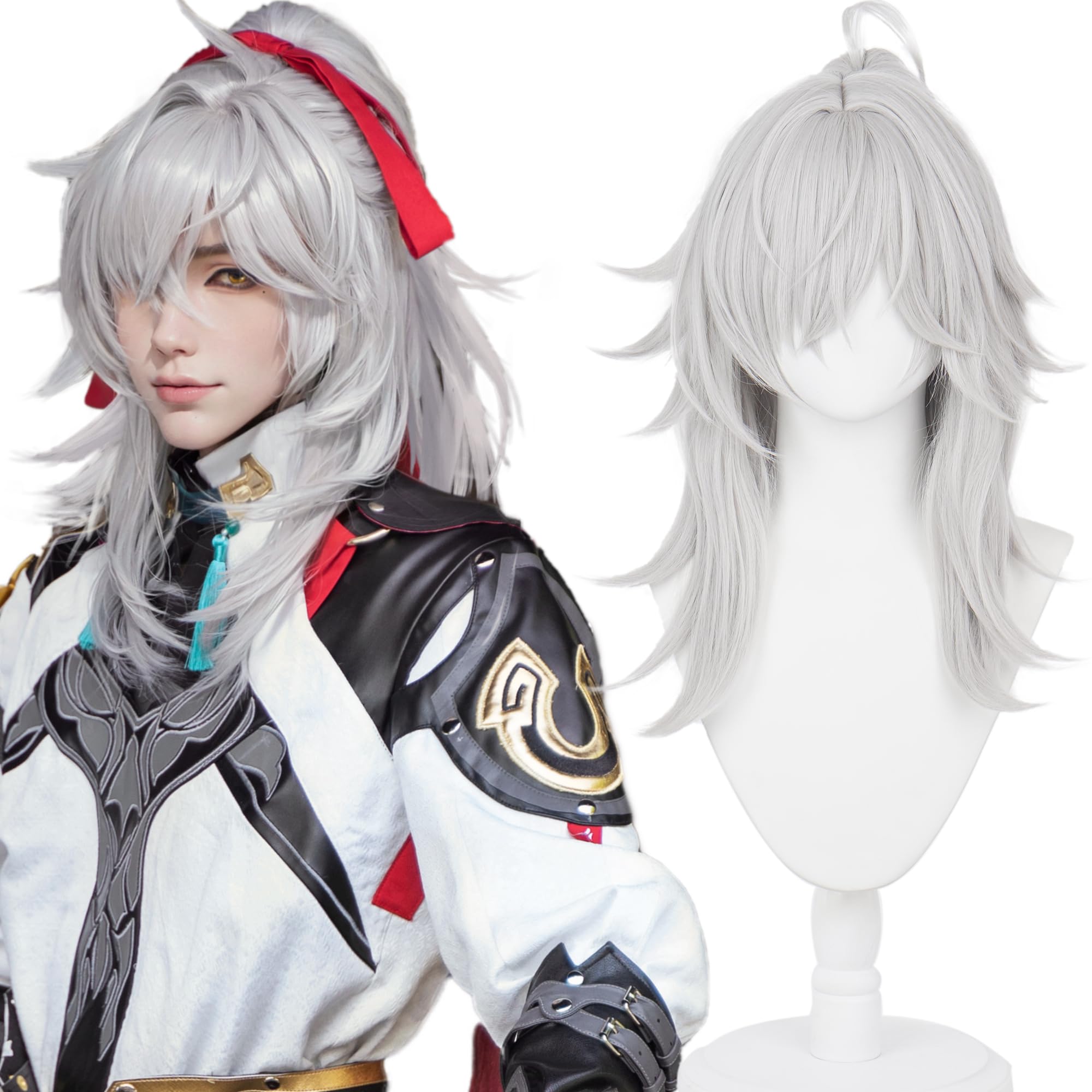 Silver White Tiger Clip Ponytail Long Heat Resisitant Synthetic Hair for Women Men Halloween Comic Con Replacement Wigs