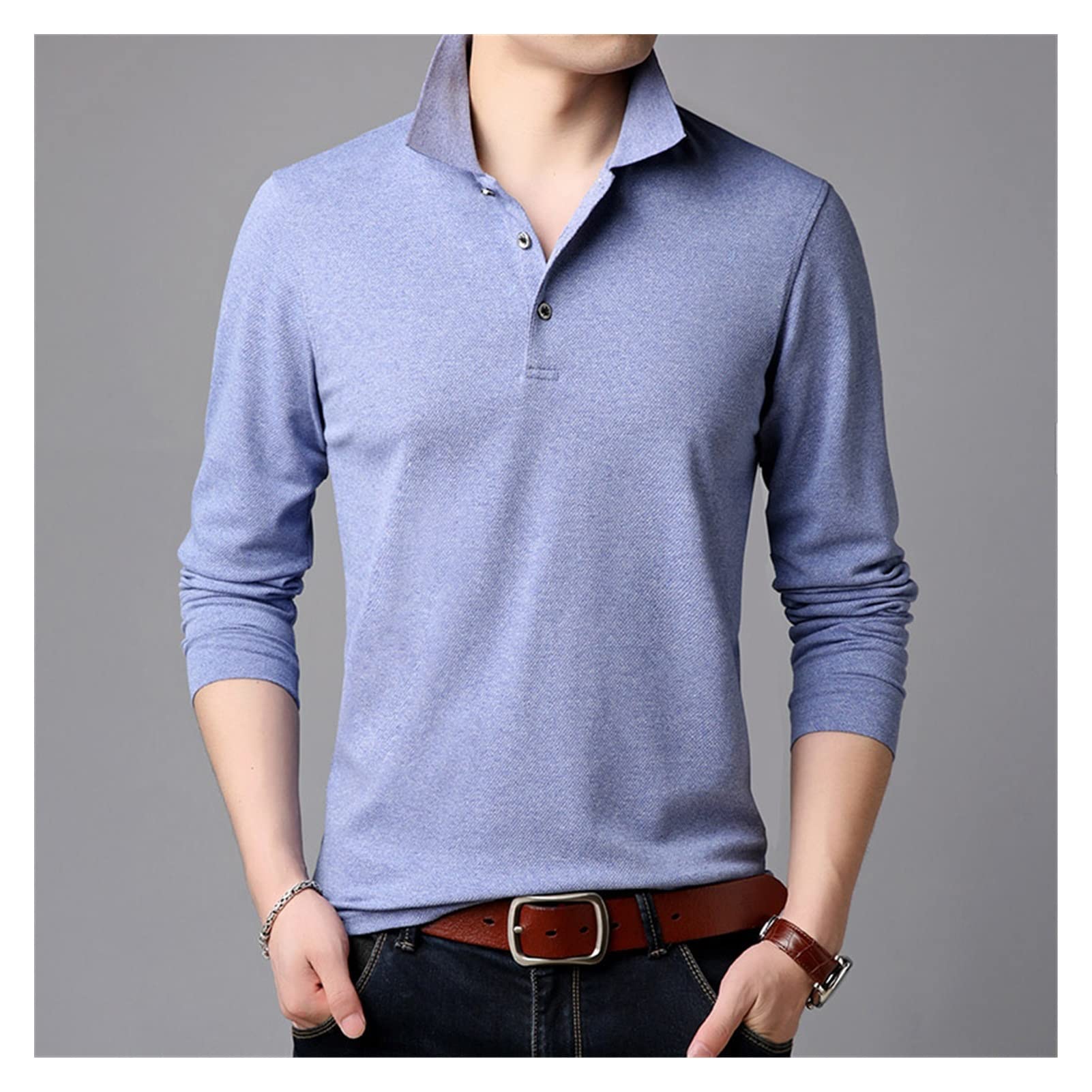Koszula męska Jednokolorowa, z długim rękawem, slim fit, koreańska chłopięca koszulka polo, Casualowa odzież męska (kolor: A, rozmiar: kod XL) (kod A 3XL)