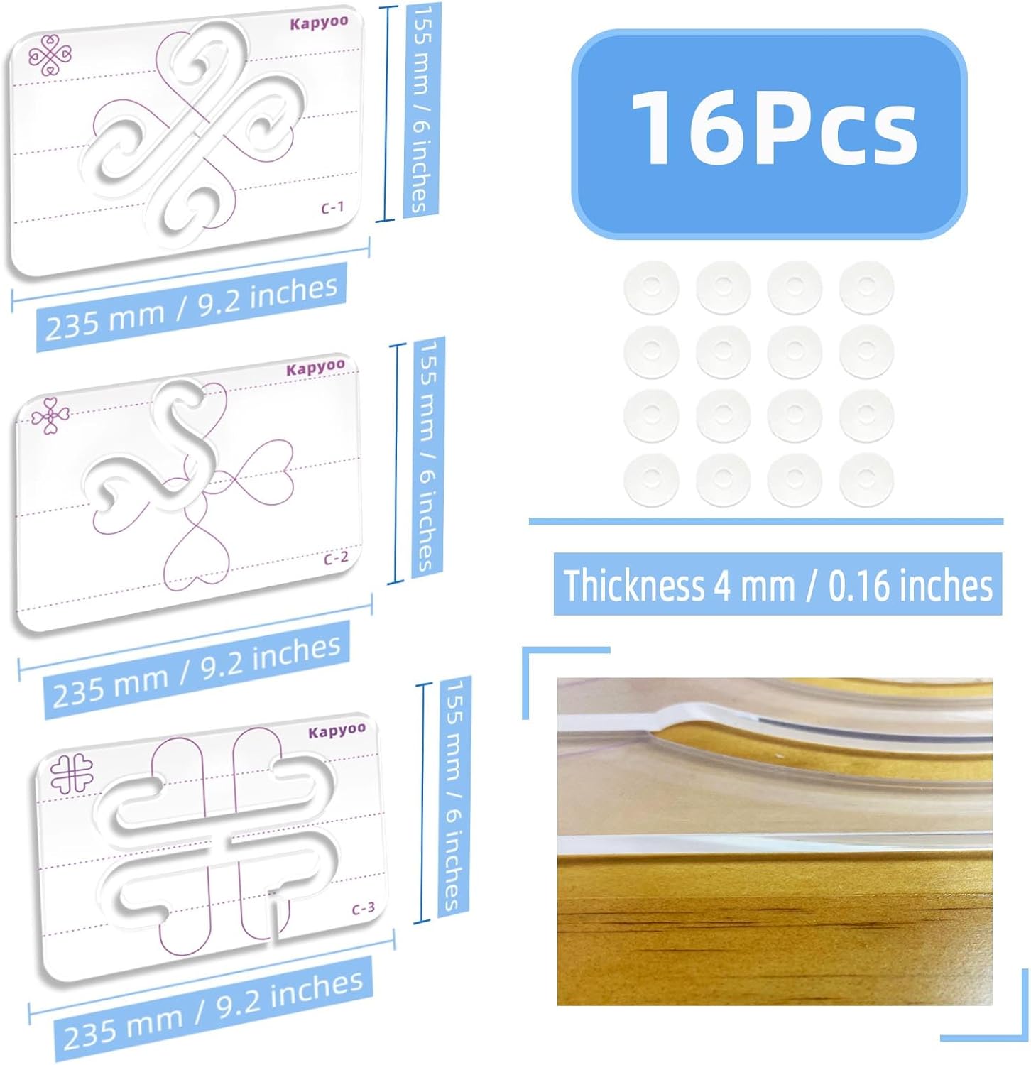 3Pcs Free Motion Quilting Templates with Non-Slip Grips, Quilting Ruler and Templates for Industrial & Domestic Machines Reusable Stencils for DIY Quilt Designs (25 Series C)