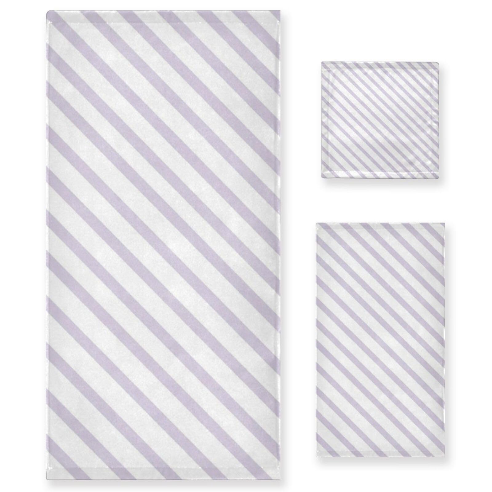 Set di 3 asciugamani morbidi a righe viola, 1 asciugamano da bagno, 1 asciugamano per le mani e 1 panno per la casa, cucina e famiglia