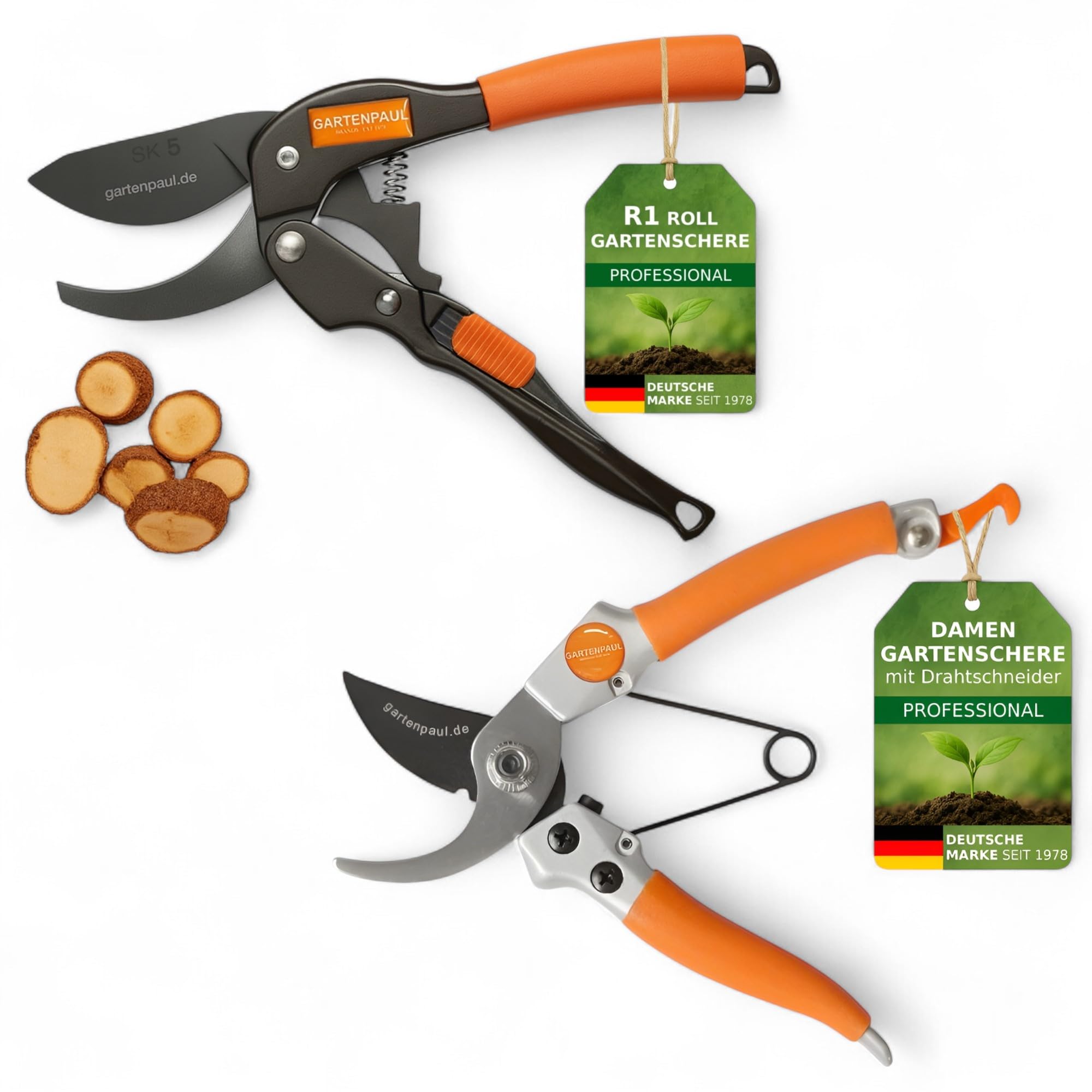 Profi Gartenscheren-Set Rollschere R1 + Lady Gartenschere, höchste Qualität seit 30 Jahren, präzise Garten-Schere Gartenwerkzeug Baumschere Astschere Blumenschere Rosenschere Schneider