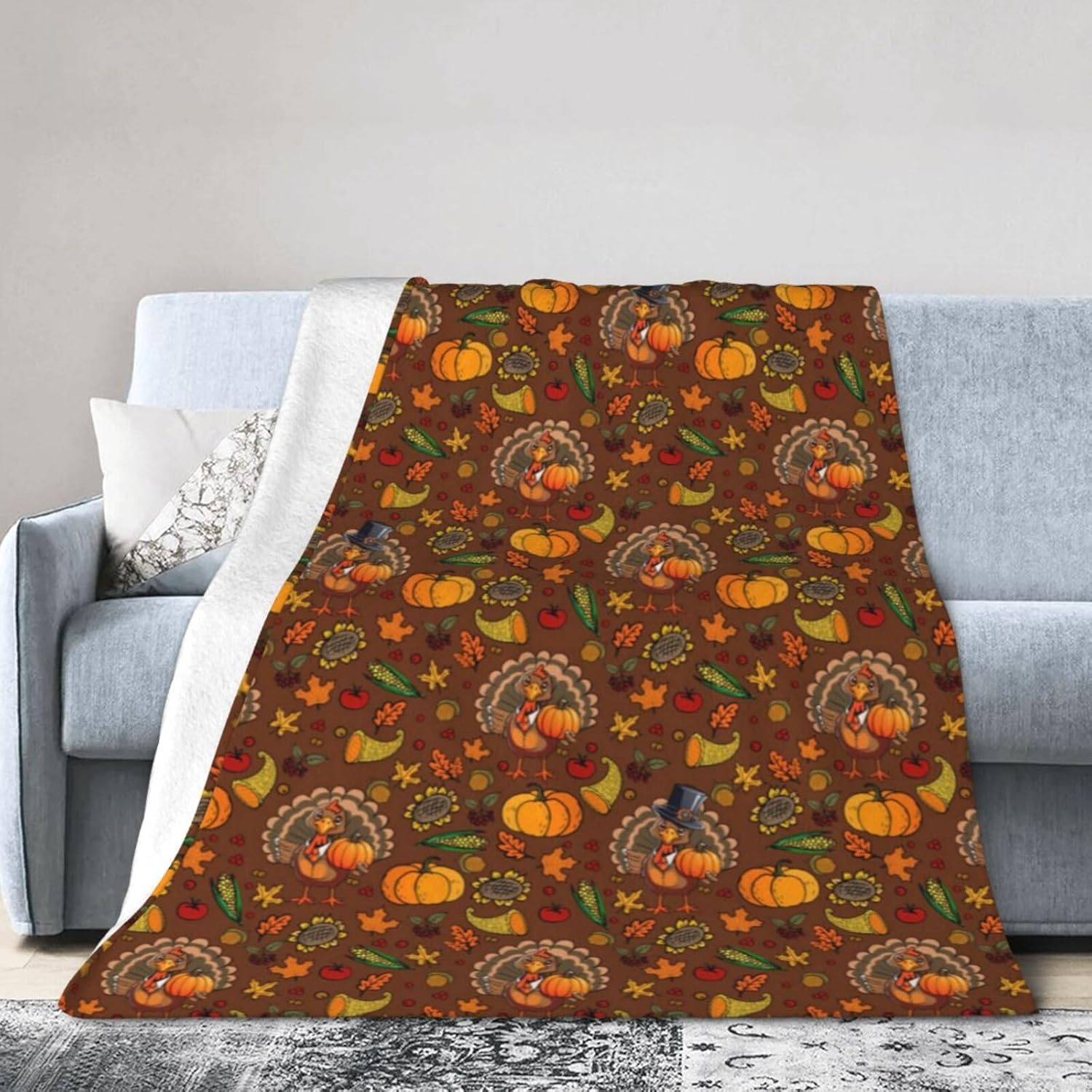 Thanksgiving Blanket Turkey Throw Blanket Fleece Comfy Plush Flannel Couch Sofa Birthday Thanksgiving Gifts for Women Men Kids L