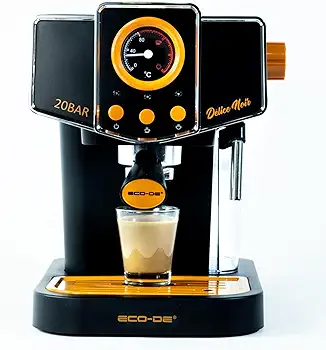 ECODE® Cafetera Express con 20 Bares de Presión y 1050 W, Vaporizador, Deposito de 1.5L, Calientatazas, Termometro, Brazo Doble Salida, Dosificador con Prensador, Mono/Doble dosis - Delice Noir