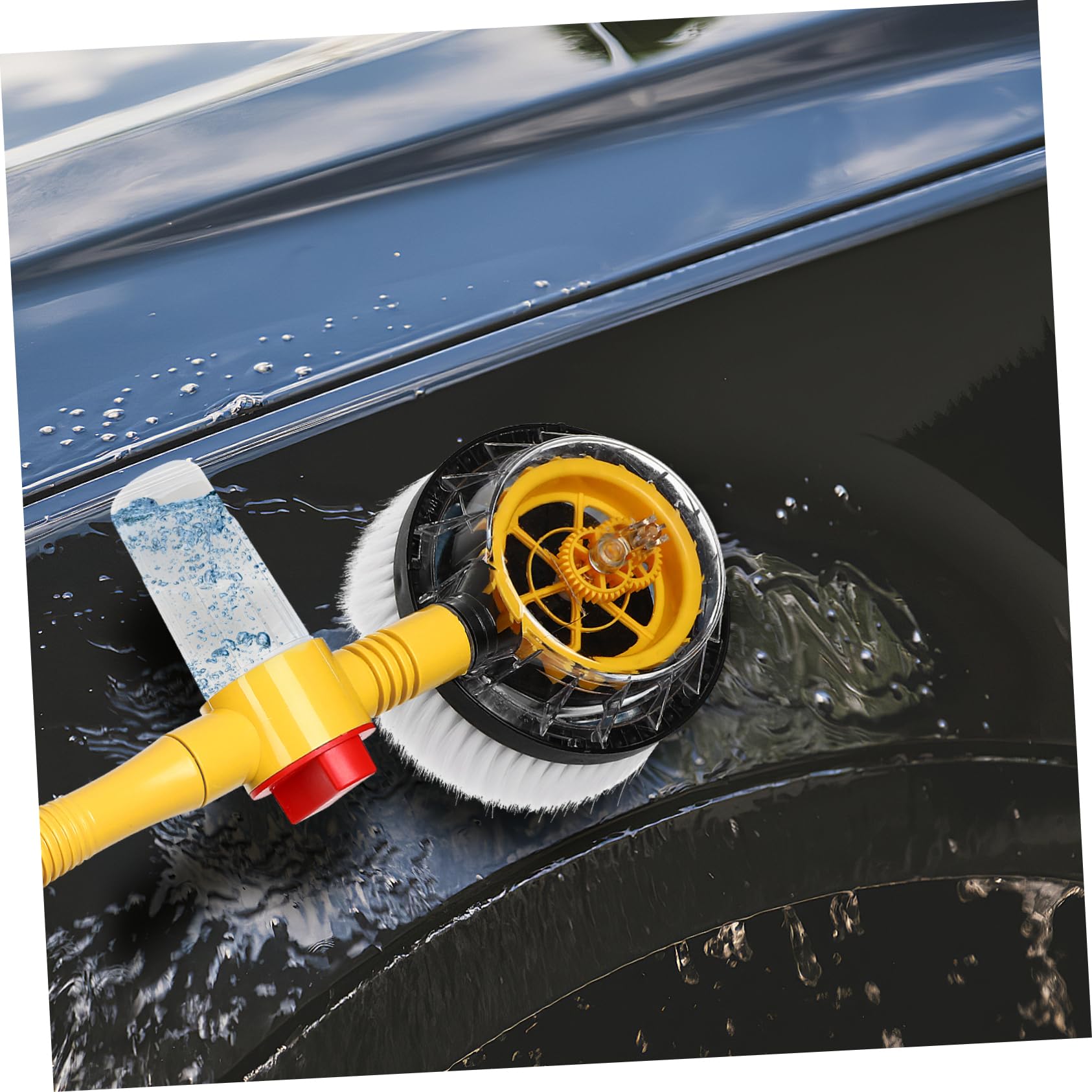 OUNONA Brosse de Lavage de Voiture Automatique Rotative Forte Absorption d'eau avec Manche Long en Chenille et PP Protège la Peinture, Nettoyage des Vitres et Sols