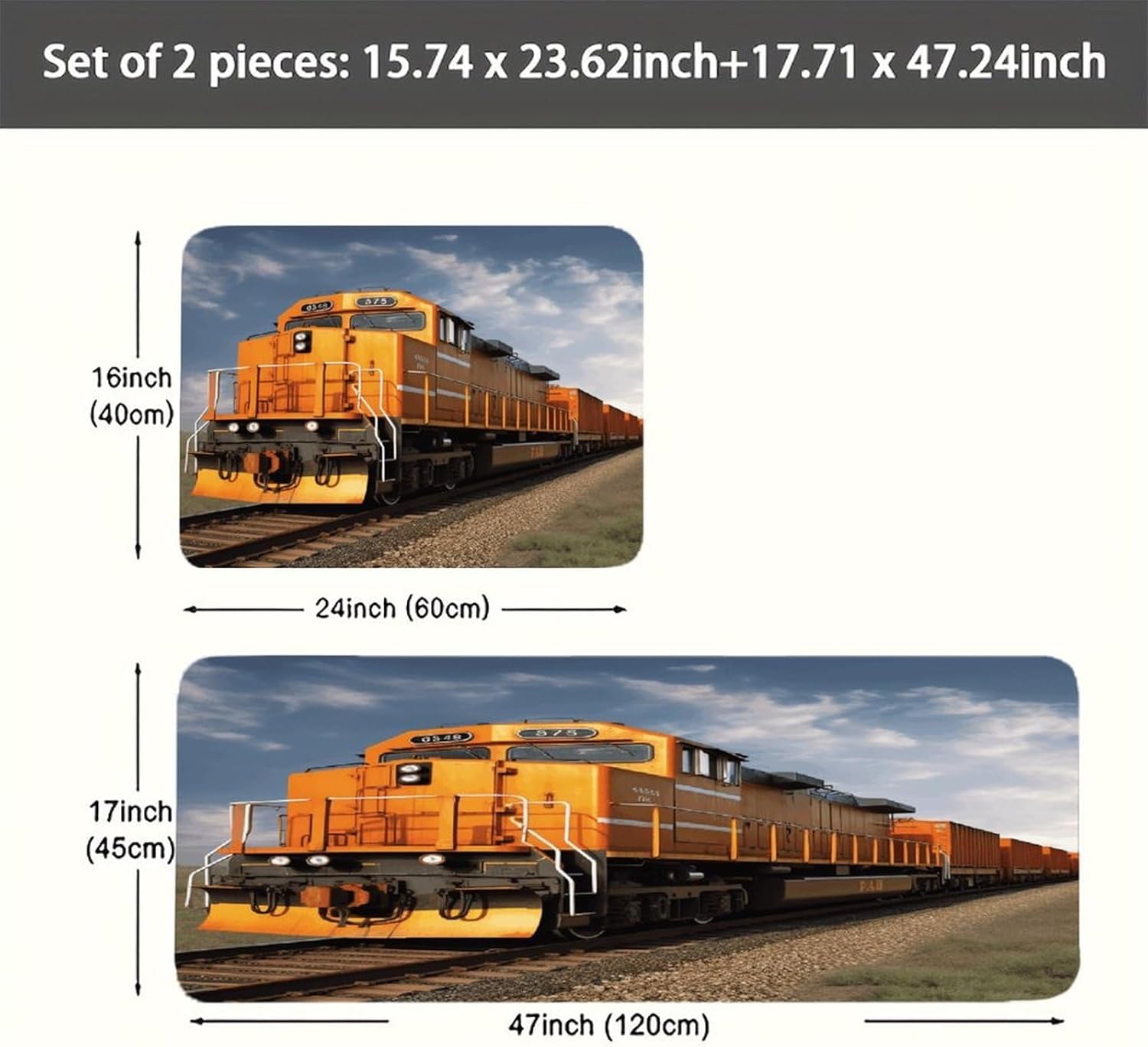 Freight Train Kitchen Mat Washable Non Slip Rugs Soft Kitchen Mats for Floor Set of 2 PCS Cushioned Absorbent Runner Standing Rugs for Home Sink Laundry Office