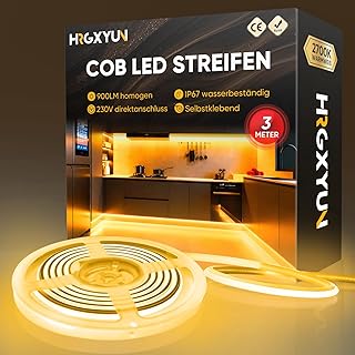 230V COB LED Streifen Aussen, 240 LEDs IP67 Wasserdicht Selbstklebend, Bande LED 900LM Ohne Trafo Flexible Kürzbar für Zimmer und Außen Dekoration Beleuchtung, 2700K Warmweiß, 3m