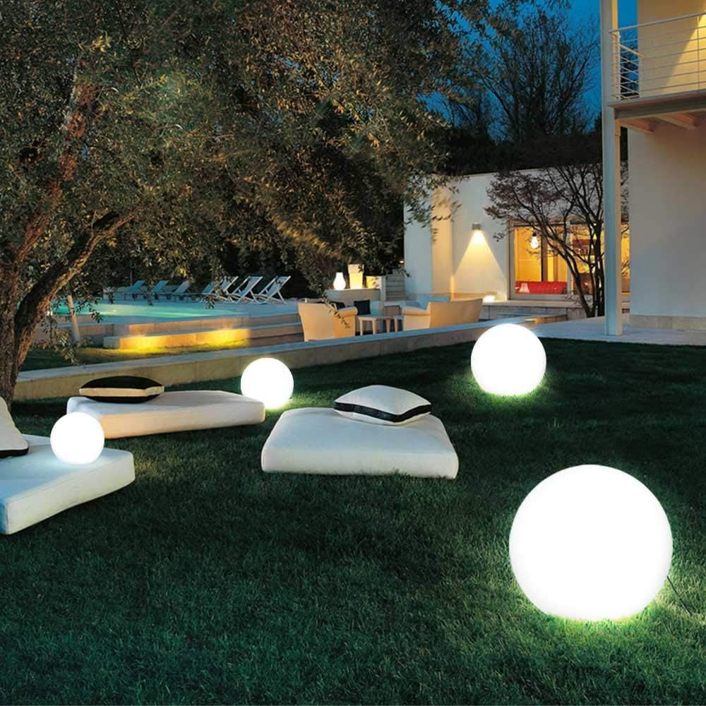 Dopa Dopastore Lampada da Terra con Attacco E27 Ø 30 40 50 CM Design Sfera Bianco con Picchetto IP65 Per Esterni Giardino Prato Terreno (Ø50cm)