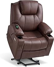 MCombo Electric Power Lift Recliner Chair Sofa with Massage and Heat for Elderly, 3 Positions, 2 Side Pockets, and Cup Holders, USB Ports, Faux Leather 7040 (Light Brown, Medium)