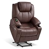 Electric Power Lift Recliner Chair Sofa with Massage and Heat for Elderly, 3 Positions, 2 Side Pockets, and Cup Holders, USB Ports, Faux Leather 7040 (Light Brown, Medium)