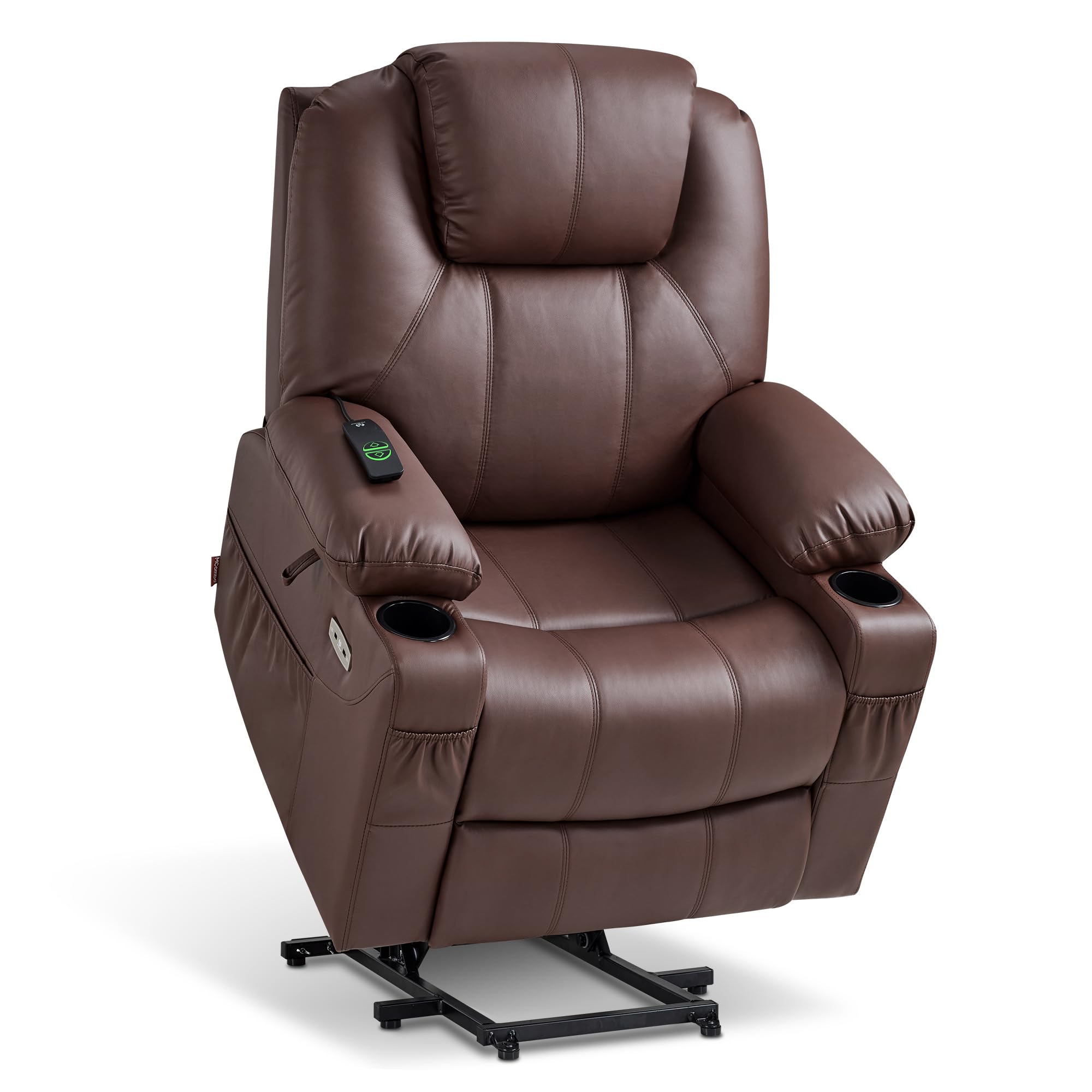 - MCombo Electric Power Lift Recliner Chair Sofa with Massage and Heat for Elderly, 3 Positions, 2 Side Pockets, and Cup Holders, USB Ports, Faux Leather 7040 (Light Brown, Medium)