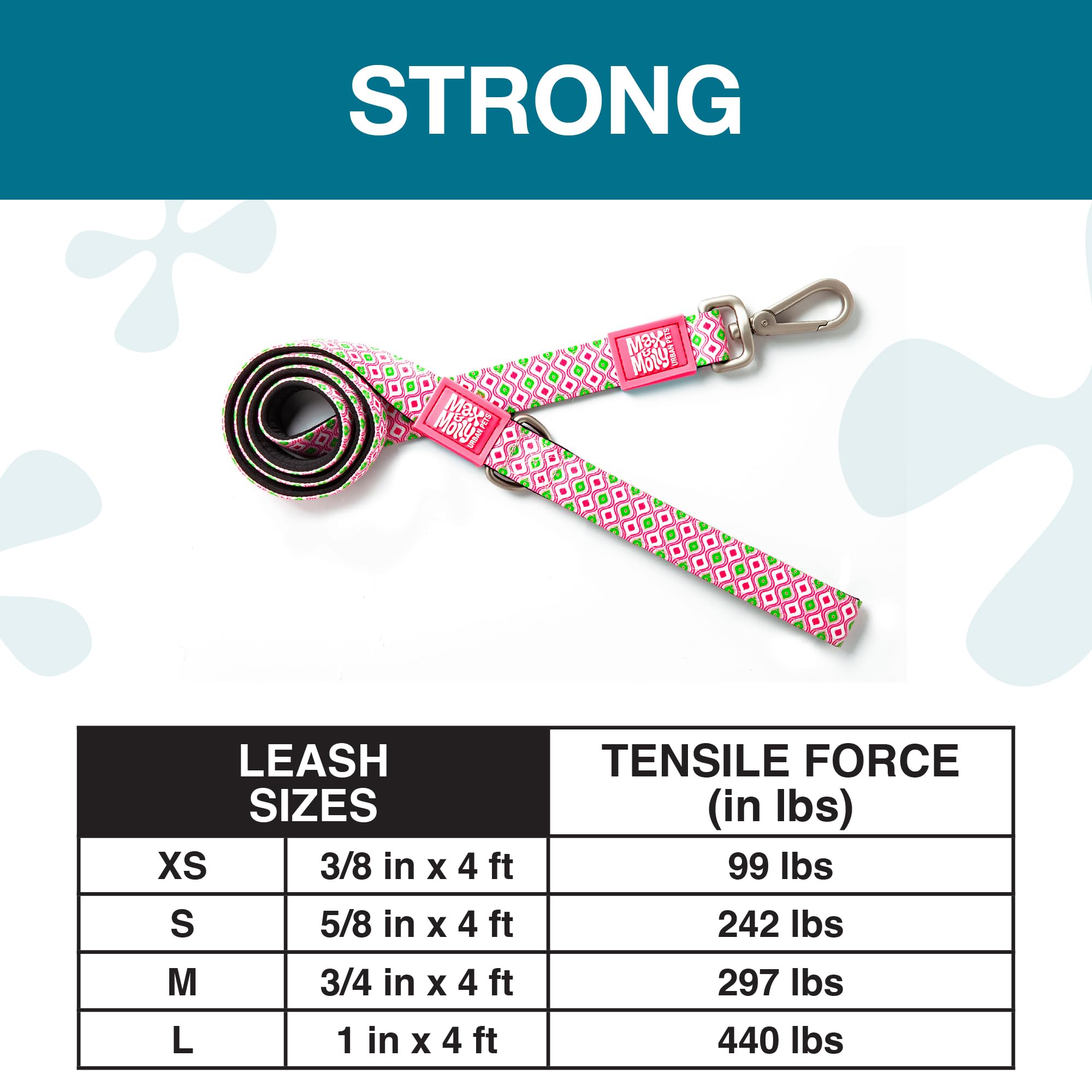 Max & Molly Classic Dog Lead, 4FT Neoprene Padded Leash, Waterproof & Machine Washable Leash for Medium & Large Dogs - Retro Pink, L - Image 4
