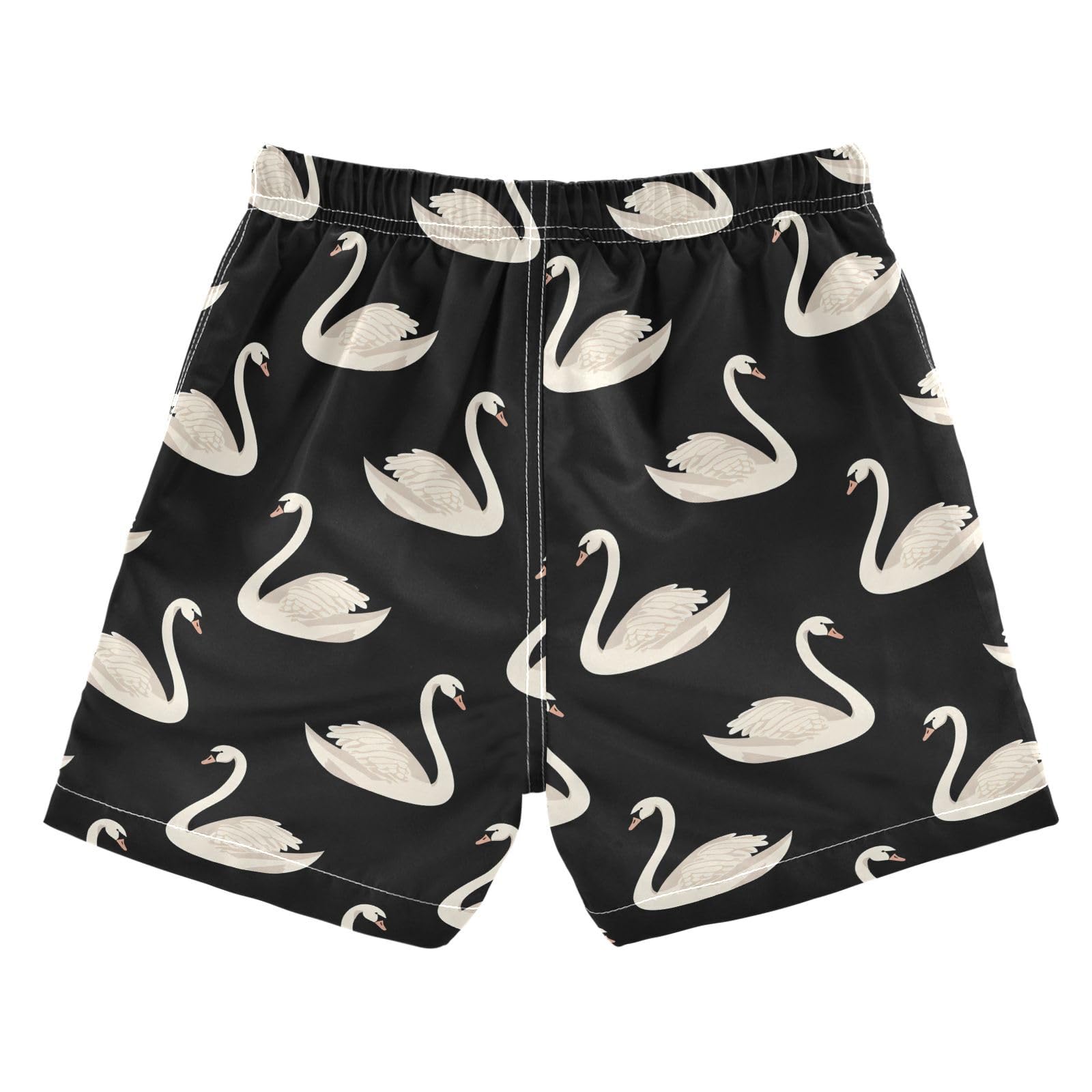 ALAZA White Swan Black Boys' Swim Trunks Beach Shorts Quick Dry Swimsuit 5T