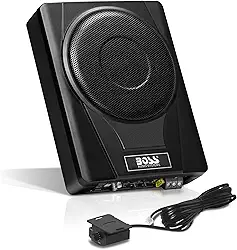 BOSS Audio Systems Subwoofer de carro BASS8 20 cm alimentado por baixo do assento – 800 de alta saída, perfil baixo, amplificador embutido, para caminhão, caixas e gabinetes, controle remoto de