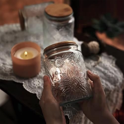 Miniatura 6 de Custde Tarros de almacenamiento de vidrio con tapa hermética, recipiente de 23.7 onzas para encimera de cocina con tapa de bambú, azúcar morena,