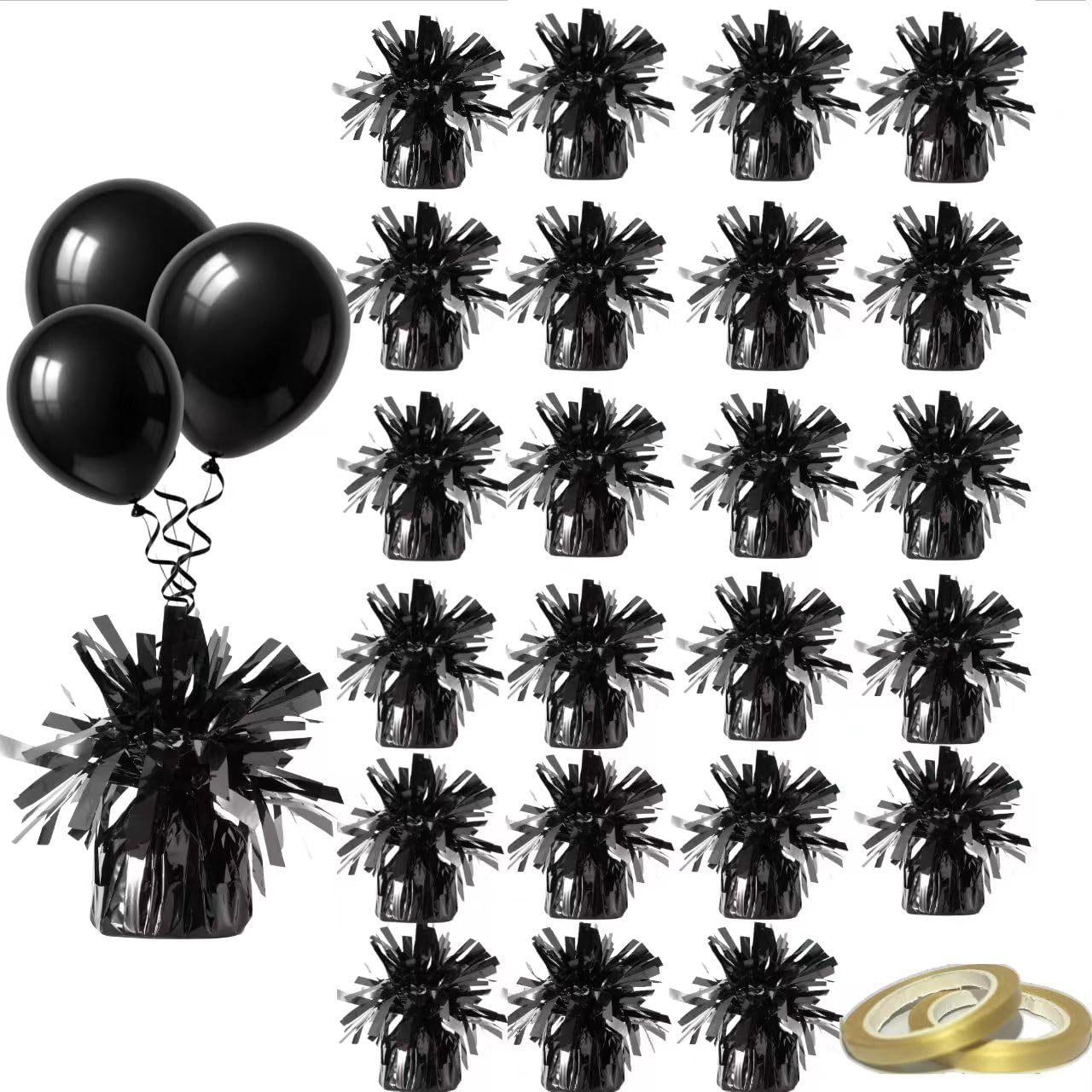 Obciążniki balonowe, 24 sztuki, folia aluminiowa, odpowiednie na przyjęcia urodzinowe, spotkania, wesela, kolacje i inne okazje, waga 0,16 kg (czarna)