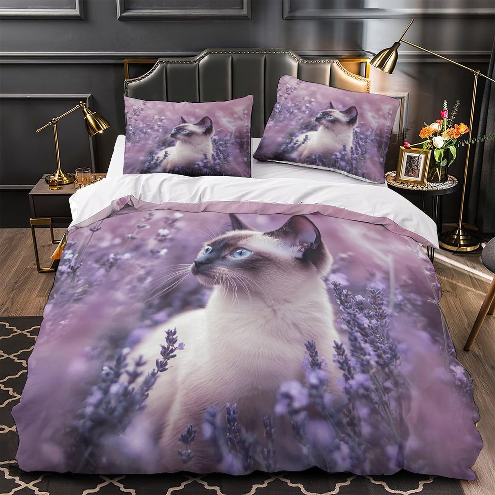 Parure de lit chat Siamois 3D en microfibre résistante et super douce 220x240