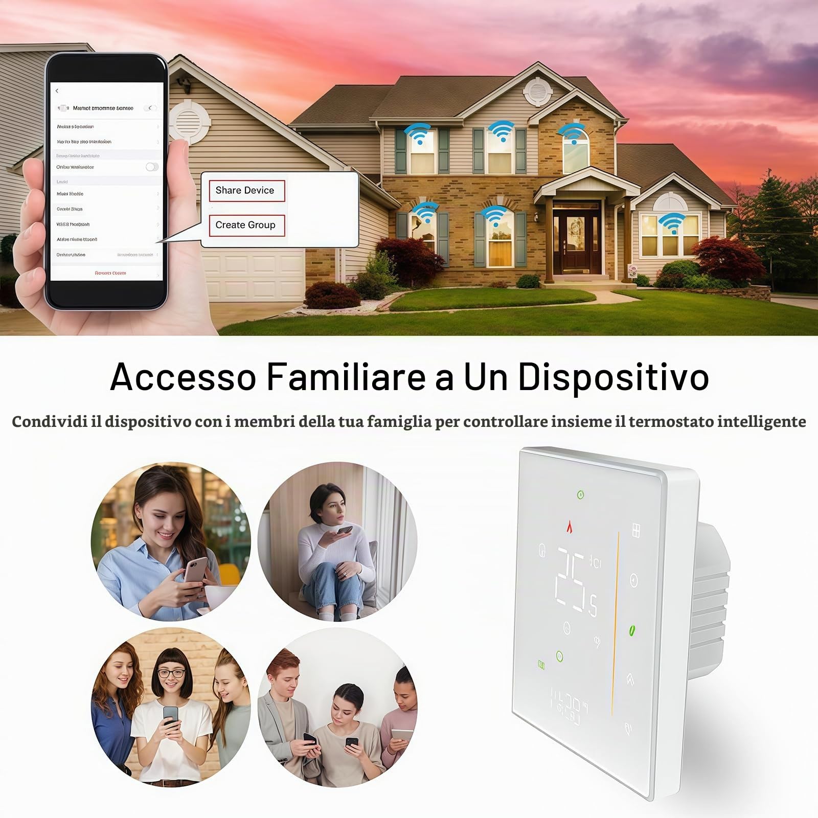 006 Serie WI-FI Termostato - Termostato Programmabile Touch Screen per Riscaldamento Acqua/Elettrico/Caldaia - Controllo Remoto Tramite Cellulare Funziona con Alexa, Google Home, IFTTT