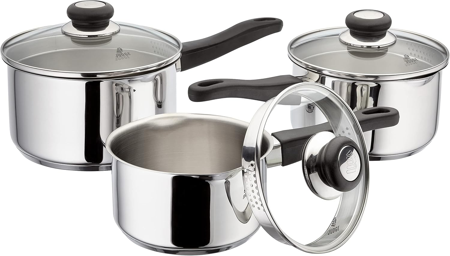 Judge Vista Draining J3A1A Set of 3 Stainless Steel Pans, 16cm, 18cm