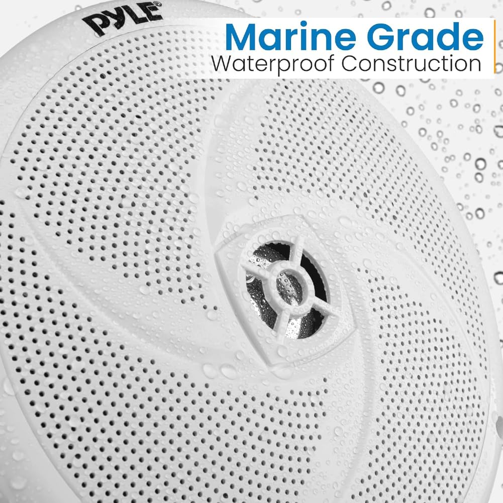 Kit Set para Pyle PLMRS8W, 2 Altavoces Marinos Full Range, 8" 23,9 cm 239 mm, 160 vatios RMS, 320 vatios máx., 4 ohmios, Impermeables, para embarcaciones, Color Blanco, par + Cables Gratis