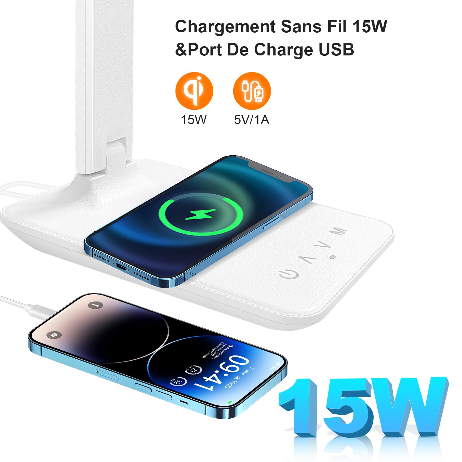 Lámpara de escritorio LED con adaptador, plegable, lámpara de noche regulable con 5 modos de color y 5 niveles de brillo, puerto de carga USB, para lectura de trabajo (blanco, pro)
