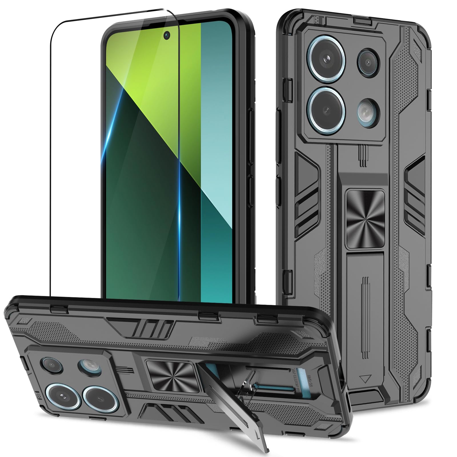 Funda para Samsung Galaxy A13 4G con Cristal Templado Protector Pantalla, Carcasa Antigolpes con Soporte anular metálico, Case Protectora de Grado Militar, Negro — view 243