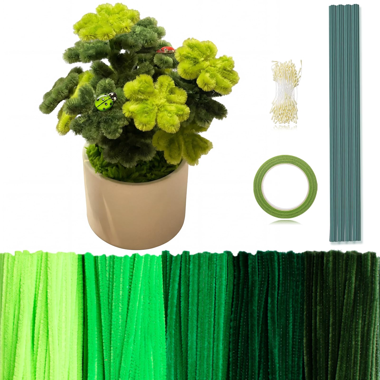 Peryiter 371 Pipe Cleaners Flowers Set, Mixed Colors Chenille Stems Bulk with Floral Wires, Gardening Tape, Stamen for DIY Flower Making Kit, Gift