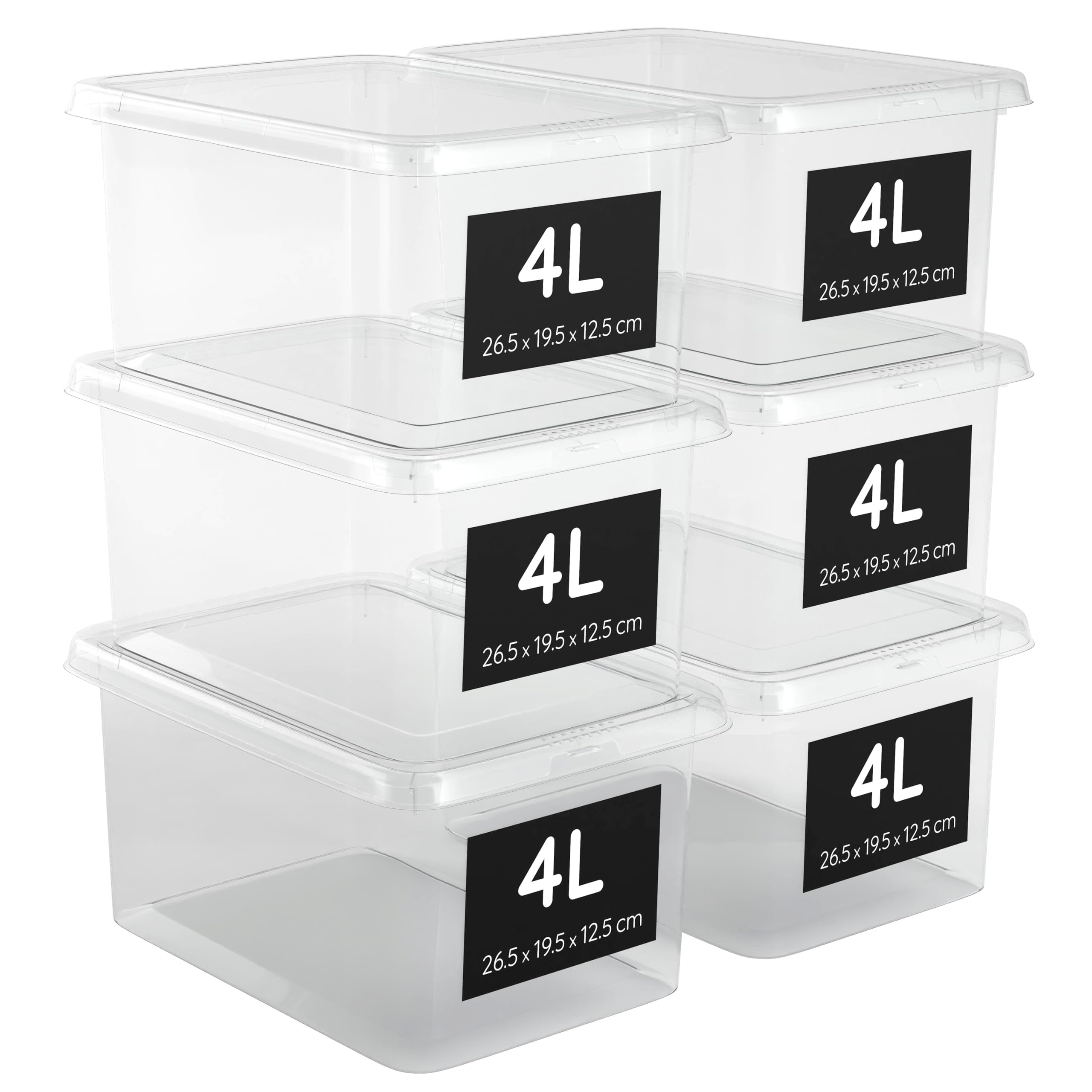 WYT Confezione 12 Contenitori In Plastica Trasparenti Da 5L, Con Coperchi A Scatto E Manico, 27,9x19,6x11,7cm, Organizer Per Casa - 2