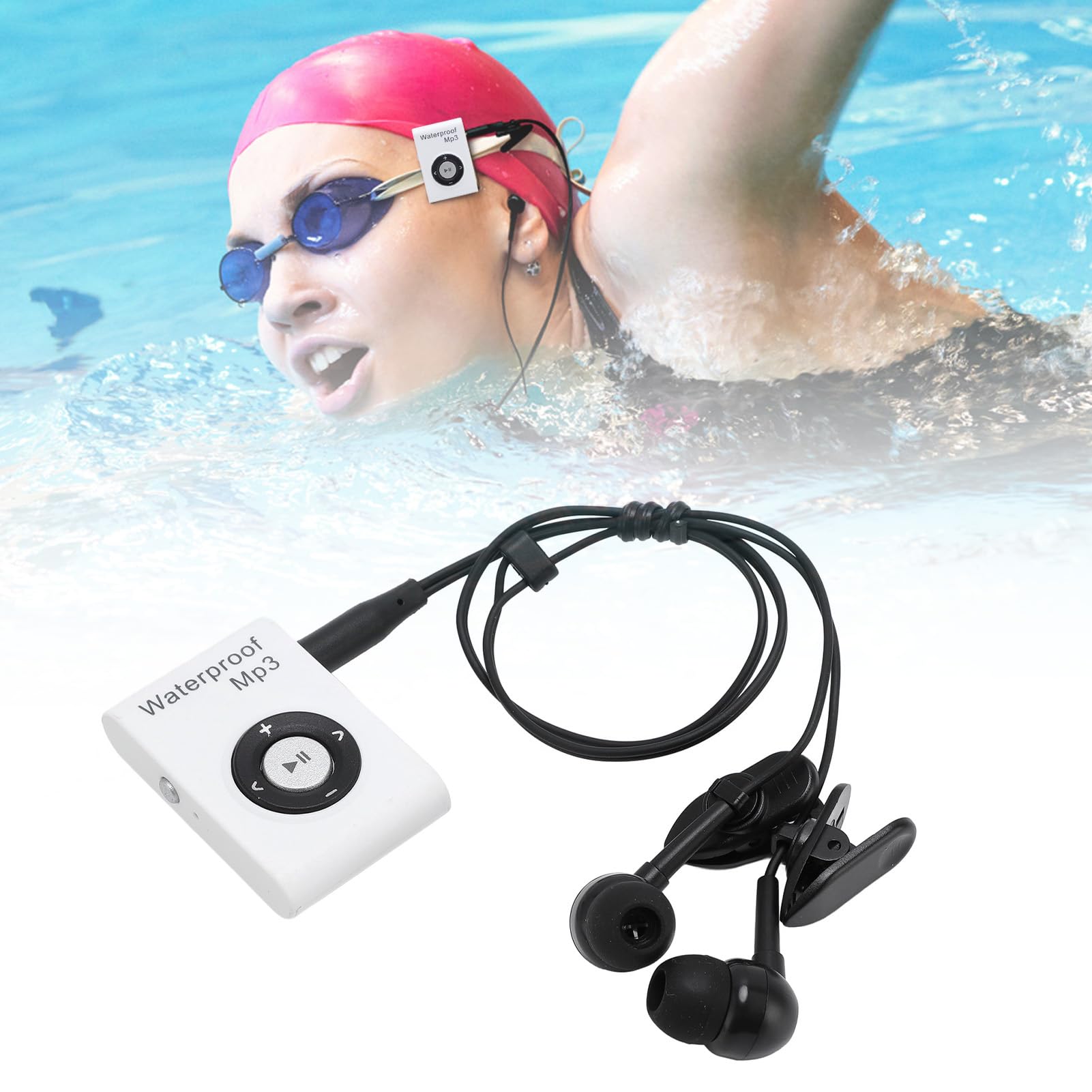Reproductor de MP3 Auriculares Subacuáticos Impermeables IPX8, Memoria de 8 GB sin Pérdidas con 5 Tamaños de Auriculares para Nadar, Bucear, Correr, Surfear (White)