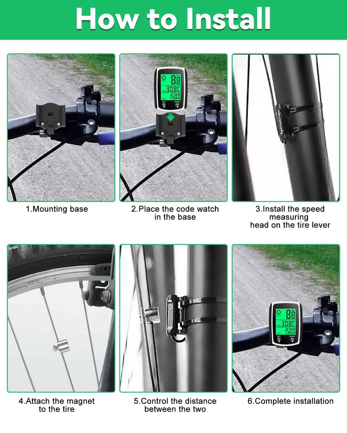 Licznik rowerowy, konwertery rowerowe z podświetlanym wielofunkcyjnym wyświetlaczem LCD, 19 funkcji, wodoszczelność IP65, komputer rowerowy, automatyczne uruchamianie/wyłączanie, licznik kilometrów