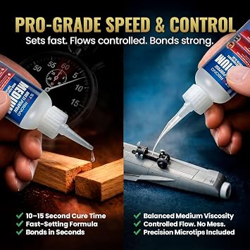مجموعة Starbond Medium Super Glue Pro (2 أونصة) غراء CA قوي وسريع ومتعدد الأغراض (لاصق سيانو أكريلات) مع غطاء مضاد للانسداد وأطراف دقيقة وفوهات إضافية للأعمال الخشبية والإصلاحات السريعة ونماذج الهوايات
