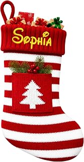 Personalized Knitted Stockings on Christmas Tree and Family Home Decor M | Custom Pet Stockings with Embroidered Name Family, Large Stocking for Fireplace Hanging Decoration Knitted Xmas Gift Kids