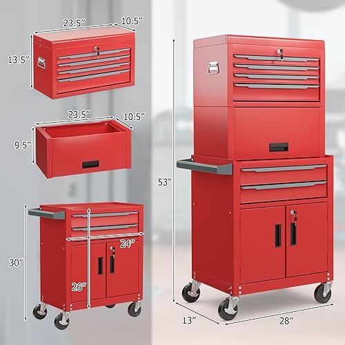 Miniatura 62 de ERGOMASTER Caja de herramientas con ruedas resistente con gabinete de 5 cajones para armario con cerradura y extraíble para garaje y taller - negro