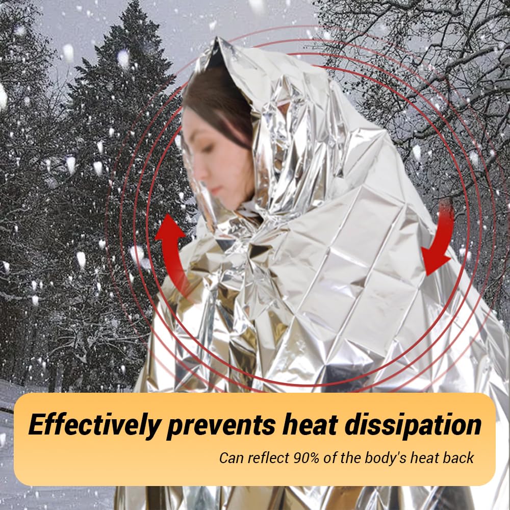 Lot de 20 couvertures d'urgence en Mylar, 160 x 210 cm, Double Face, argentées, pour Le Froid, équipement et Fournitures de Survie pour Premiers Secours, randonnée et abris.