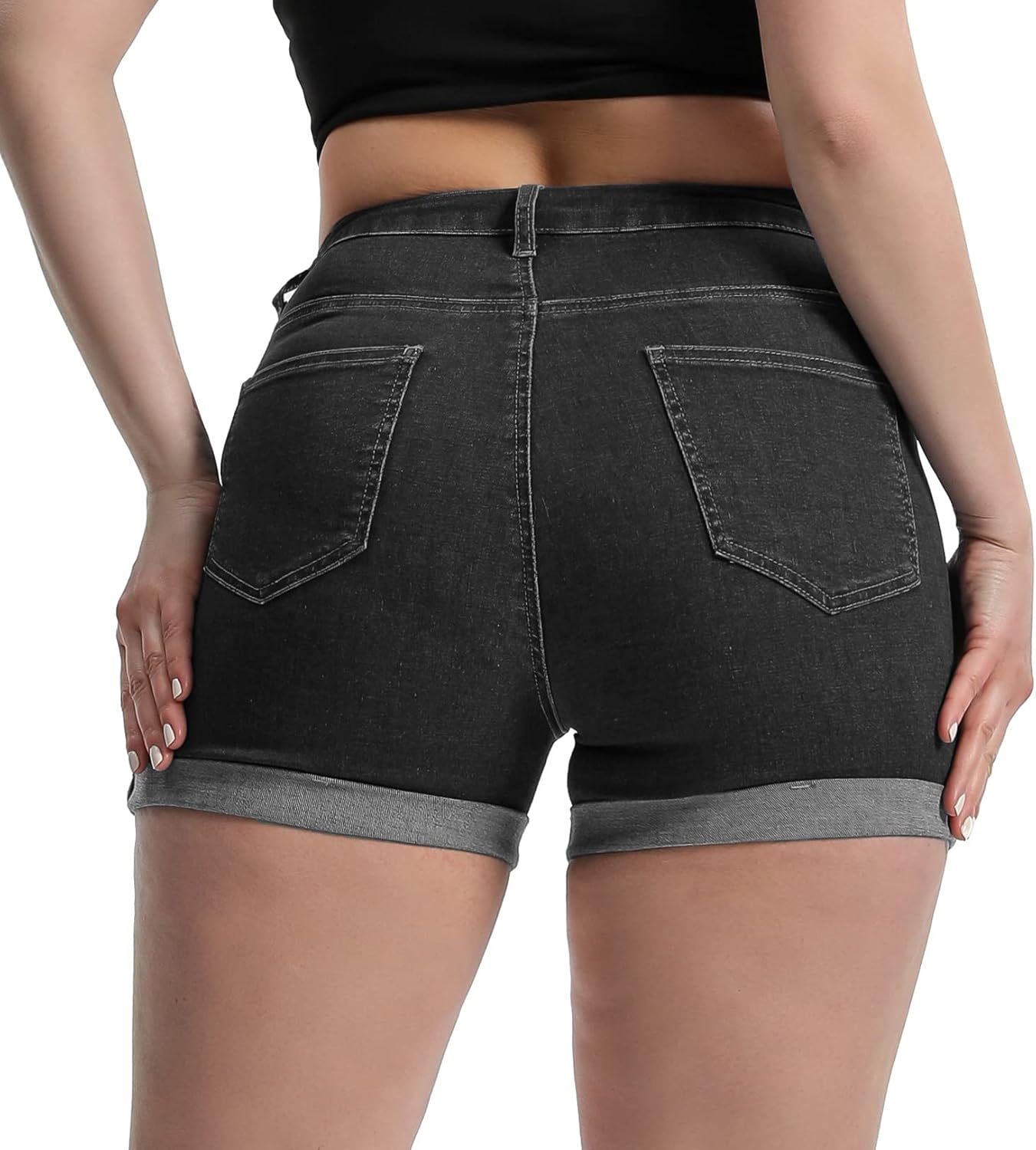 Romastory Women's High Waisted Summer Elastic Jean Shorts Folded Hem Hot Denim Shorts for Women - Image 2