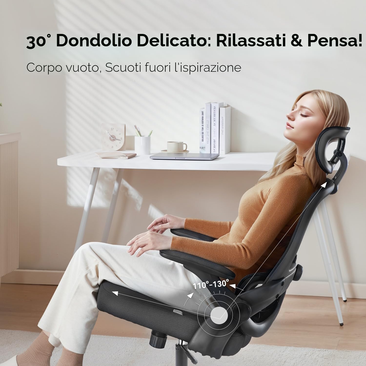 SIHOO M102C Sedia Ergonomica da Ufficio con Braccioli Ribaltabili, Supporto Lombare Regolabile, Design Ergonomico per Scrivania e Uso Domestico - Nero
