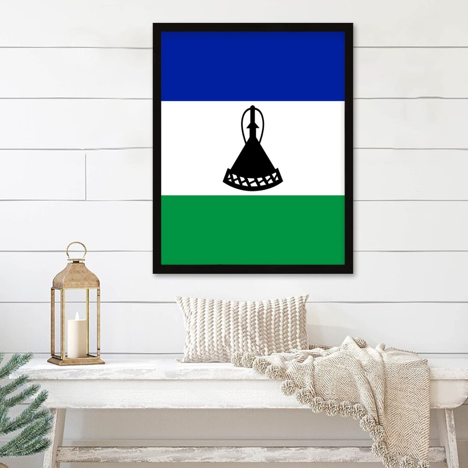 Drapeau du Lesotho encadré : décoration murale de 40,6 x 50,8 cm pour intérieur