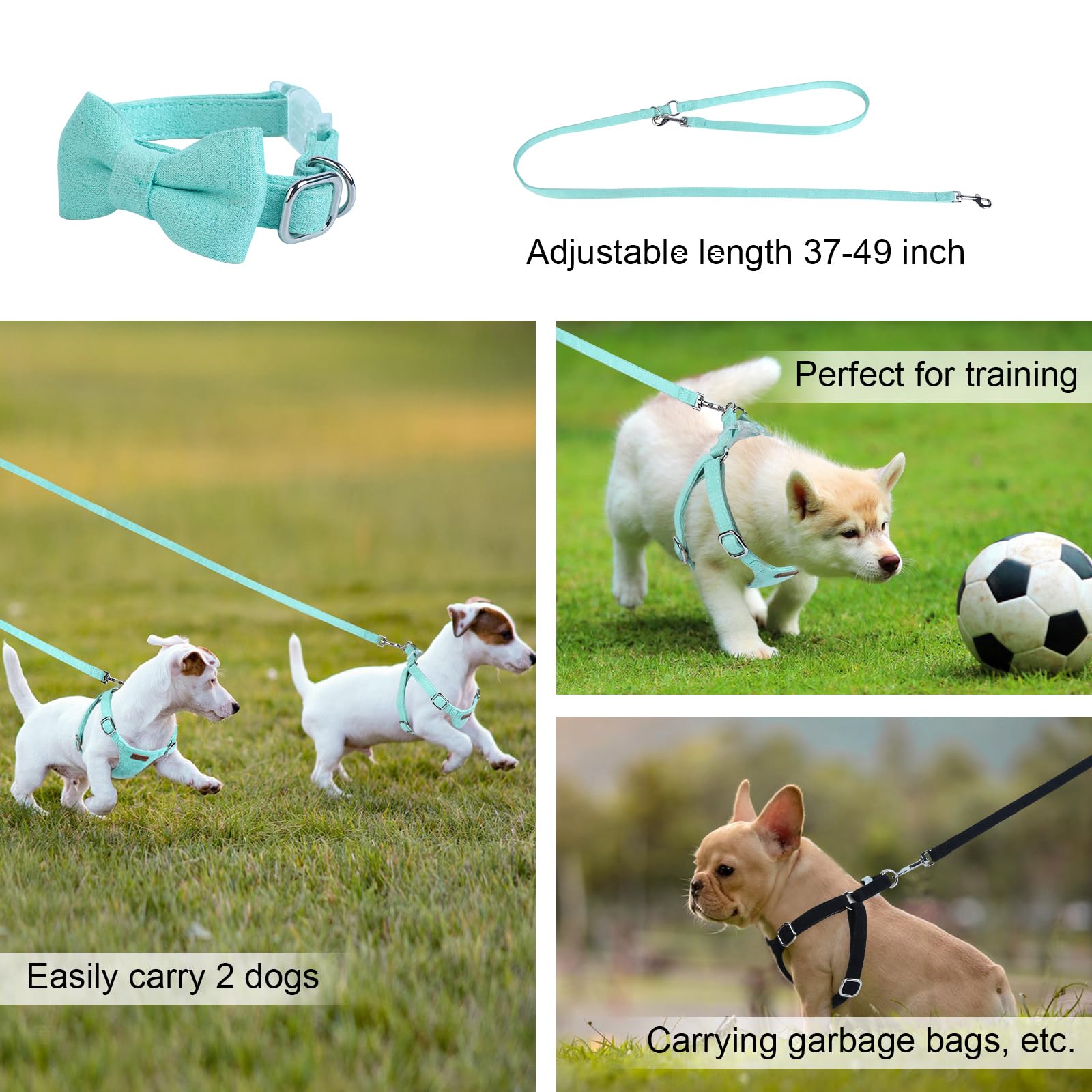 No Pull XXS Pettorina per cani con guinzaglio multifunzione e collare, verde, XXS