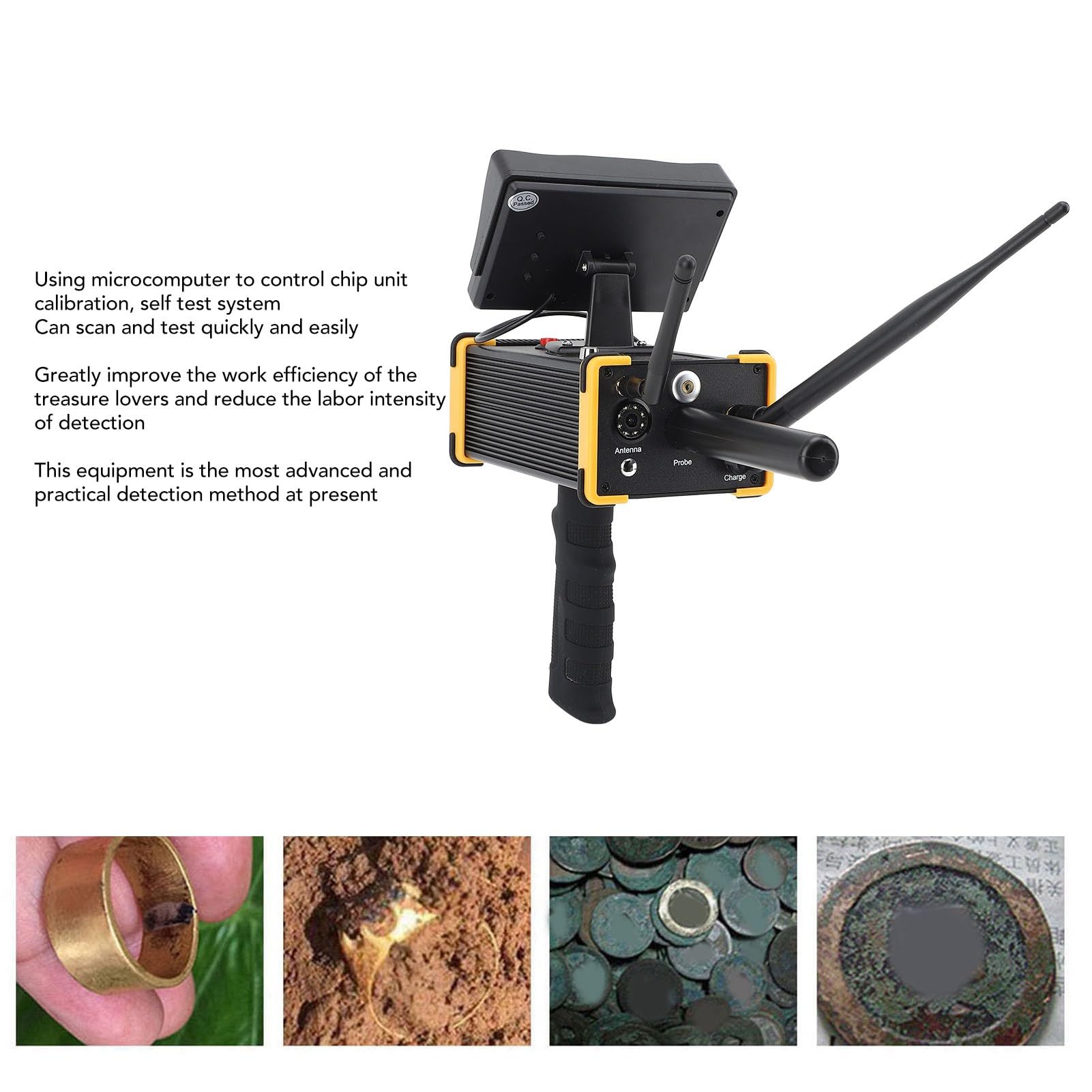 ciciglow Metalldetektor Hochpräziser Gold-Silber-Detektor mit Bildschirm zur Erkennung von Metallen (EU-Stecker 100-240 V)