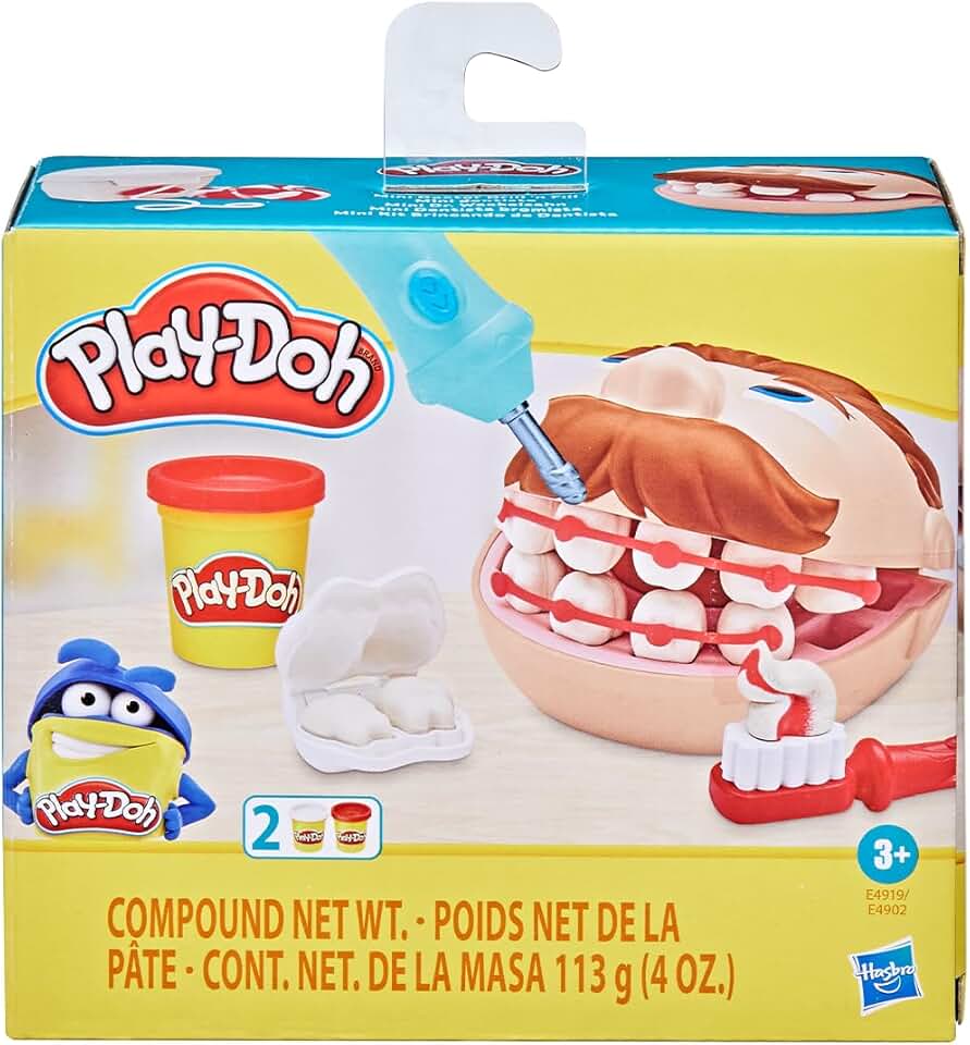 Play-Doh Massinha de Modelar Infantil, Mini kit Brincando de Dentista - conjunto de massinha com acessórios e 2 potes, presente para crianças a partir de 3 anos