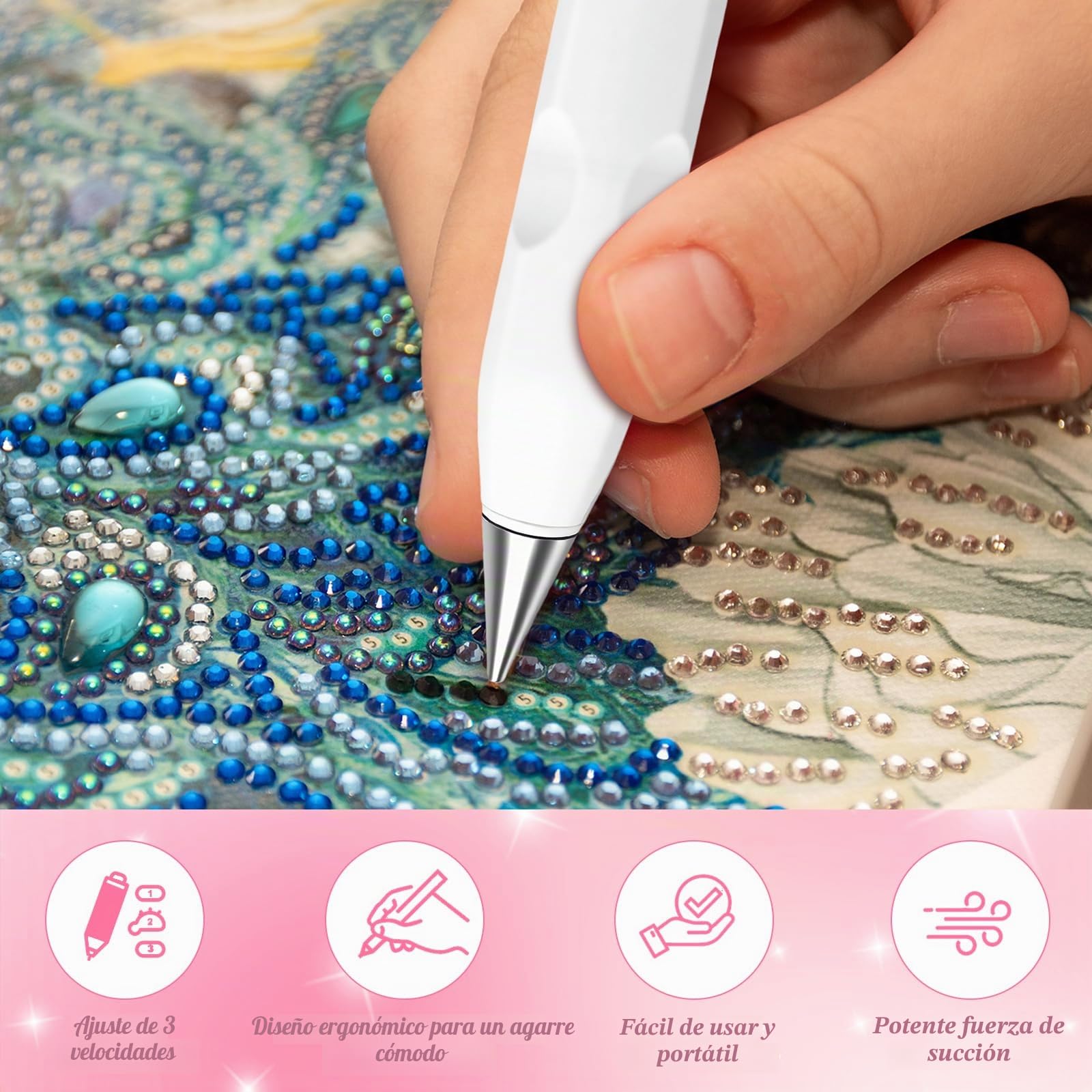 Juego de rotuladores eléctricos para pintura de diamantes, silenciosa y potente succión, inalámbrica y recargable, accesorios de pintura de diamante para manualidades, decoración de