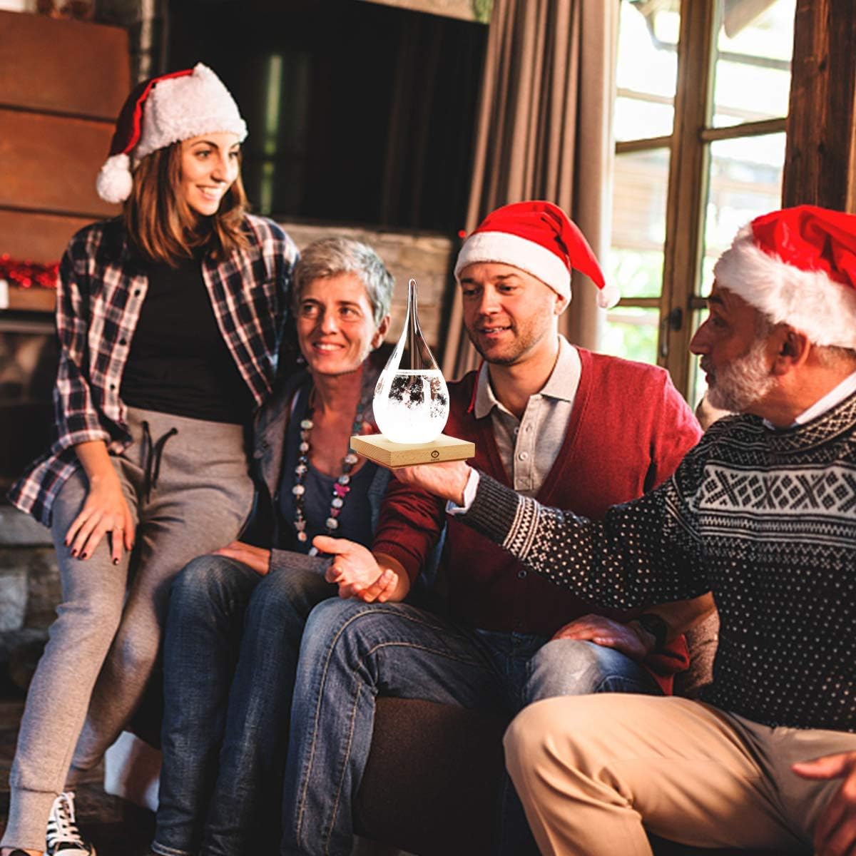 Weihnachtsgeschenke, Sturmglas, Wettervorhersage, Holzsockel, tropfenförmige Vorhersagedekoration, Heimbüro, Wissenschaftsdekoration für Familie und Freunde, einzigartiges Urlaubsgeschenk (L)